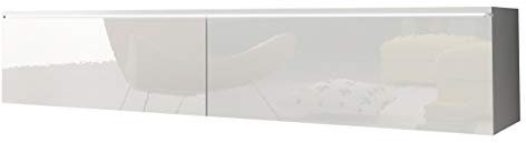 Mirjan24 TV Lowboard Stone, TV Schrank, Fernsehschrank, Grifflose Öffnen, Hängeschrank Hochglanz Matt Wohnwand (Weiß/Weiß Hochglanz, Modell: 140 / ohne LED Beleuchtung)