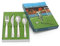 Brillibrum Design Kinderbesteck 4er Set aus Edelstahl Spühlmaschinenfest mit Namen Besteck mit Motiven Kinder Besteck Set (Gravur bis 10 Zeichen, Fußball)