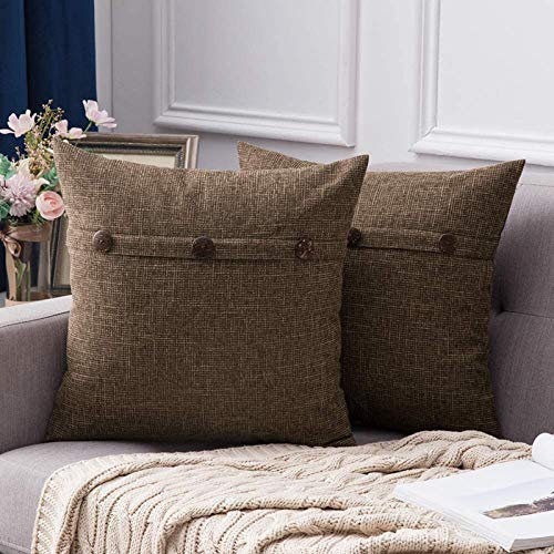 MIULEE Kissenbezüge Dekorative Kissenhülle Leinenoptik Deko mit Knöpfe Kissenbezug Dekokissen Sofakissen Couchkissen Bezug Zierkissen für Sofa Schlafzimmer Wohnzimmer 2er Set 40x40 cm Dunkelbraun