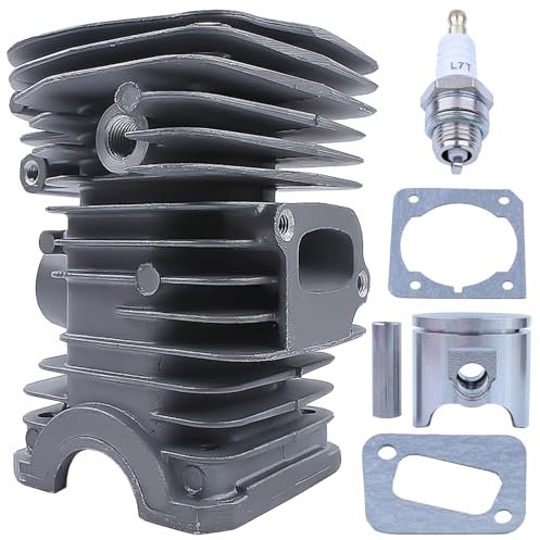 Adefol Pistone e Cilindro per Husqvarna 340 345 340e 345e Motosega, 40mm Nikasil Cilindro + Pistone + Guarnizione + Candela Pezzi di Ricambio per Motoseghe Accessorio