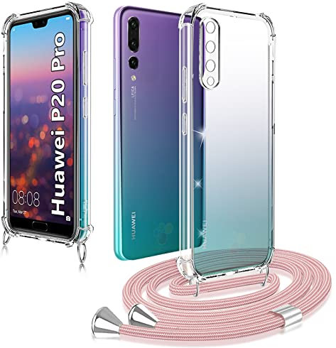 XCYYOO Étui Coque Universel avec Cordon Sangle Dragonne pour Huawei P20 Pro,Housse en Silicone avec Collier Transparent Lanyard Case Réglable Téléphone Portable,Or Rose