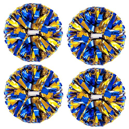 CREATIEE-PRO 4Pcs Cheerleading Pom Poms Cheerleader Pompoms, Blue Gold