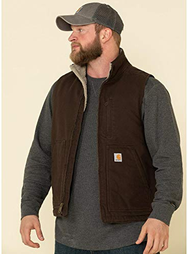 Carhartt Gilet ample à col montant doublé Sherpa pour homme, marron foncé, Small
