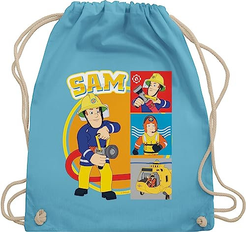 Turnbeutel Rucksack - Feuerwehrmann Tasche - Sam - Unisize - Hellblau - beutel kinder der feuerwehr stofftasche feuwehrmann stoffbeutel feuermann rucksäcke gym bag turnsack sporttasche