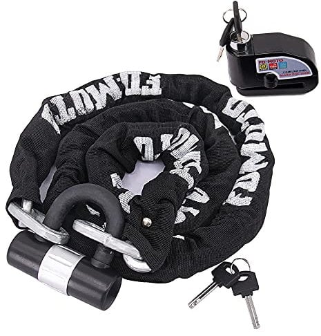 FD-MOTO 1.8M*10mm 4KG Steel Motorcycle Chain Lock Padlock + 110dB Black Alarmed Motorbike Brake Disc Lock + 1.5M Cable