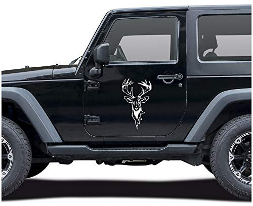 Hirsch Aufkleber Folie Dekor für Auto Kfz Zubehör Reh Kopf Motiv Rehwild Rotwild Jagen Jäger Förster Jagd Autoaufkleber (Weiß Glanz, KX043 Groß)