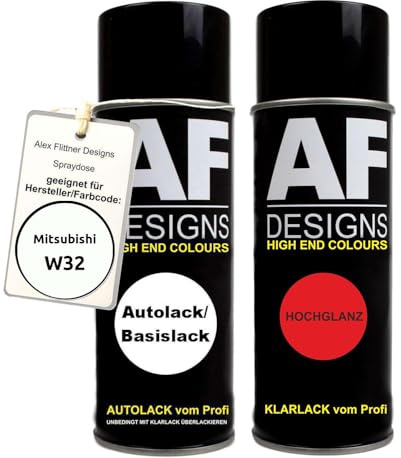 Alex Flittner Designs Spraydose für Mitsubishi W32 Polar White Basislack | Spraydosen Set geeignet Für MITSUBISHI