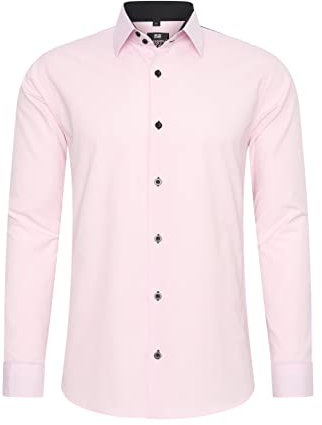 Rusty Neal Chemise pour homme - Coupe ajustée - Manches longues - Stretch - Contraste - Chemise d'affaires - Chemise décontractée, Rose, XXL