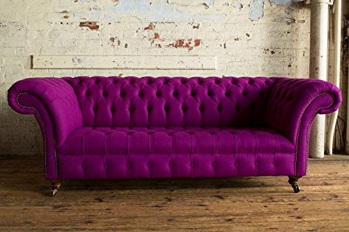 jvmoebel Chesterfield 3 Sitzers Klassische Luxus Lila Pink Rosa Sofa Couch Textil Couch