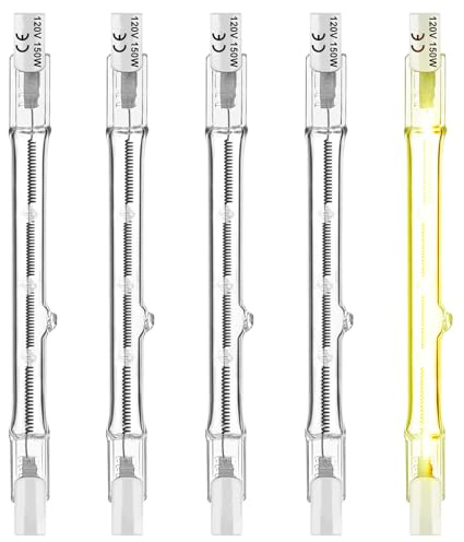 Jaenmsa R7S 150W Halogen Light Bulbs 118mm, 150 Watt J Type T3 Bulbs 120V, 4.6 Inch R7S Halogen Work Light Bulb with Double Ended Light Bulbs for Work, Security, Landscape Lights, Dimmable,5 Pack