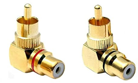 GDQLCNXB Lot de 2 adaptateurs RCA mâle vers femelle à angle droit pour connexion de caisson de basses audio