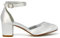 Womens Low Mid Block Heel Ankle Strap Buckle Ladies Sandals Court Shoes (White Satin, 6 UK, Numeric_6)