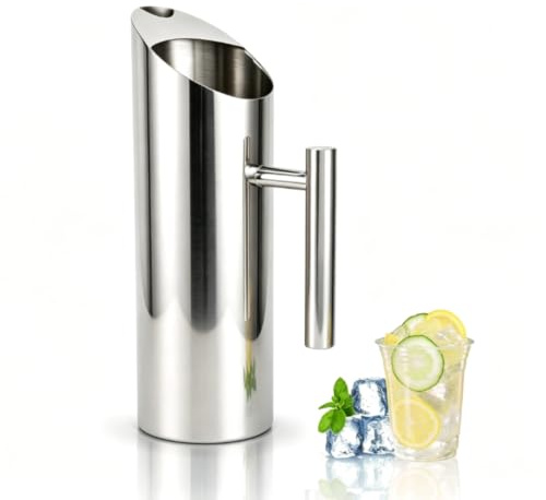 Pichet à eau en acier inoxydable, carafe de grande capacité en métal avec garde-glace pour restaurant d'hôtel à domicile(2L)