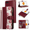 UEEBAI Wallet Case for iPhone 7 Plus/iPhone 8 Plus, PU Leather Flip Case Magnetic Closure Phone Cover Card Slots Zipper Pocket Hand Strap with Unique Roses Design - Red Wine