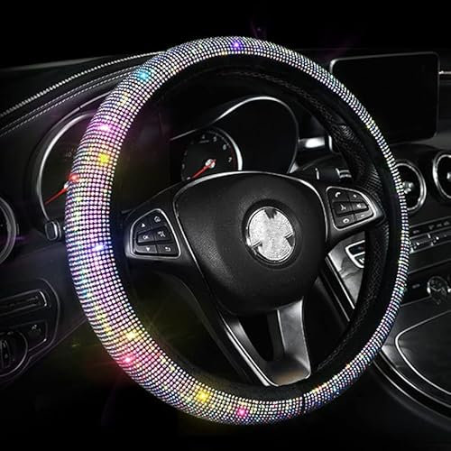 Universal Auto Lenkradhülle 38CM / 15'', Kristall Strass Diamant Auto Lenkradbezug für Damen Mädchen Anti Rutsch Lenkradschoner Bling Bling Glitzer Lenkradabdeckung Auto Styling Dekor Zubehör,Bunt