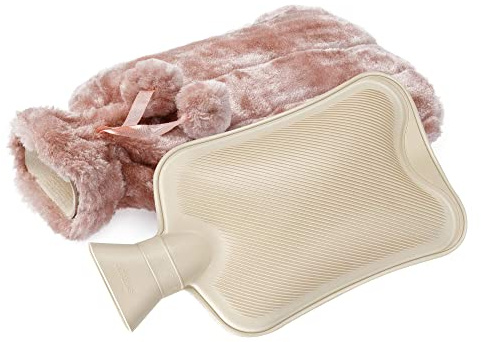 Blue Canyon Hot Water Bottle| Luxurious Faux Fur Cover| 2L Capacity| Thermal Rubber Bottle with Cover| Cosy & Warm| Back Pain & Period Pain Relief, Stress Relief| BS 1970:2012 Compliant| (Dusky Pink)