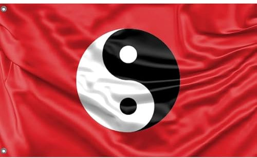Yin Yang Schild Flagge | Einzigartiger Designdruck | Hergestellt in der EU (90 x 150 cm)