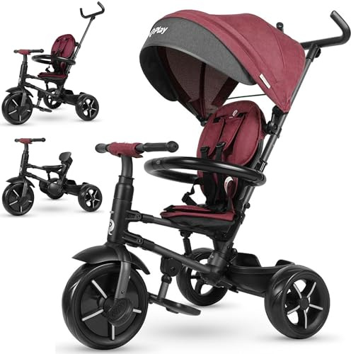 Qplay Rito Star Evolutionäres Dreirad, Violett, kompakt, faltbar, mit ausziehbarem Verdeck und Bremse, für Kinder von 10 bis 36 Monaten