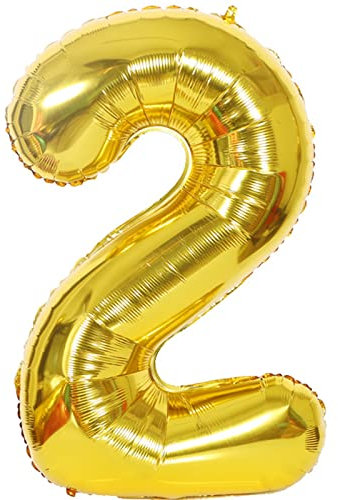 D2D | Party Balloon Zahl 2 XXL in Gold - Größe 100 cm - Folienballon - Zahlenballon - Geburtstagsdeko - Helium Ballon