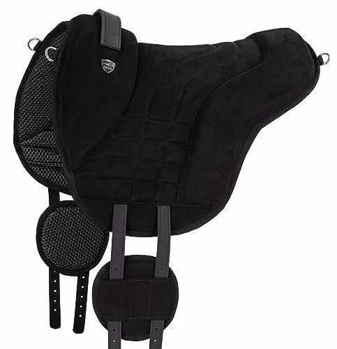 Equinate Reitpad Harper aus synthetischem Wildleder Pony Schwarz - Bareback Pad mit pflegeleichter Neopren Unterseite - Reitkissen Baumloser Sattel