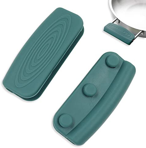2Pcs Silicone Pot Handle Covers with Buttons, Heat Resistant Cast Iron Pot Assist Handle Covers, Non Slip Silicone Pot Holders, Reusable Hot Pot Grip Handle Sleeves (Green)