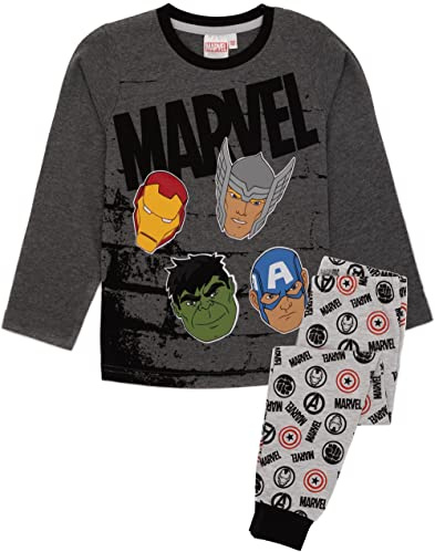 Marvel Avengers Boys Pyjama Set | Kids Grey Superhero Loungewear T-Shirt & Pants PJ Bundle | Iron Man Thor Hulk Captain America | Long Sleeve Tee Long Leg Bottoms Pajama | Nightwear Merchandise Gift