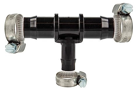 tecuro Schlauchverbinder T-Stück Ø 14 x Ø 11 x Ø 14 mm. mit Edelstahlschlauchschellen - Nylon schwarz
