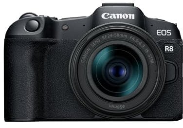 Canon EOS R8 + RF 24-50mm F4.5-6.3 IS STM Lens - 24.2MP Full-Frame Mirrorless Camera, Dual Pixel CMOS AF II - 4K up to 60p - Up to 40 FPS Cont. Shooting, Touch Screen - Bluetooth, Wi-Fi & USB-C