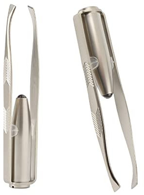 Comimark 2 pinzas para cejas de acero inoxidable con luz LED, antiestáticas, pinzas para depilación, herramientas de maquillaje profesional