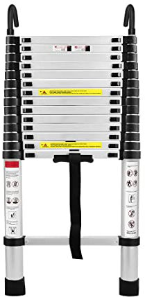 NAIZY Aluminium Teleskopleiter Klappbar 4,4M Multifunktionsleiter mit Häkchen Anlegeleiter Mehrzweckleiter Ausziehbare Leiter 15 Stufe Stehleiter aus Hochwertigem Aluminium Belastbarkeit 150KG