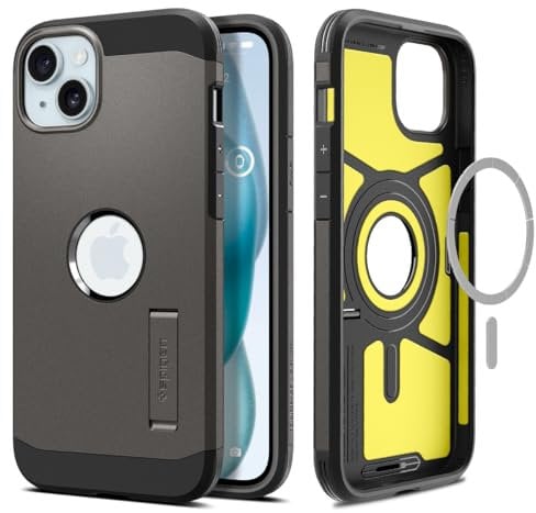 Spigen Tough Armor MagFit Case for iPhone 15, Compatible with MagSafe Accessories - Gunmetal