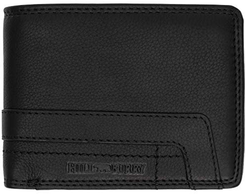 Hill Burry Herren Geldbörse Portemonnaie echt naturgegerbt Leder | Unisex | Reißverschluss | praktisches Kleingeldfach | Brieftasche | Geldbeutel | RFID Schutz | Wallet Black