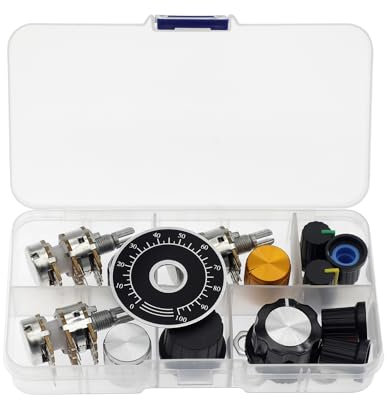 (Paquet de 3) WH148 Horizontale Dreiergruppe 9 Pins Potentiometer B1M 1M Ohm Variable Widerstände 15mm gerändelte Welle Aluminiumlegierung Knopfkappen