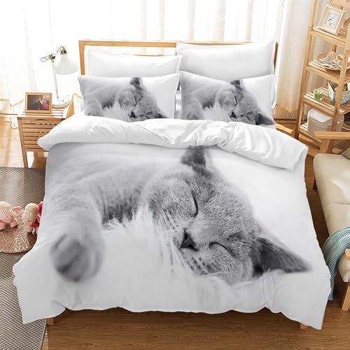 Gegeryozer Nette Katze Bettwäsche Set 135×200 cm,3D Katzenmotiv Kinder Bettbezug Set,1 Mikrofaser Kinder Bettbezug und 2 Kissenbezüge 50×70 cm(Katzen 1)