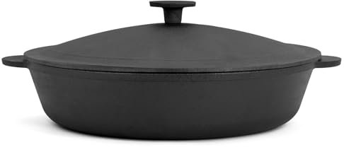 4BIG.fun Poêle en fonte Ø 30 cm avec couvercle en fonte, cocotte, cocotte, sauteuse avec couvercle, poêle en fonte à induction, poêle de service, poêle à feu de ferme, poêle à feu, casserole à pain,