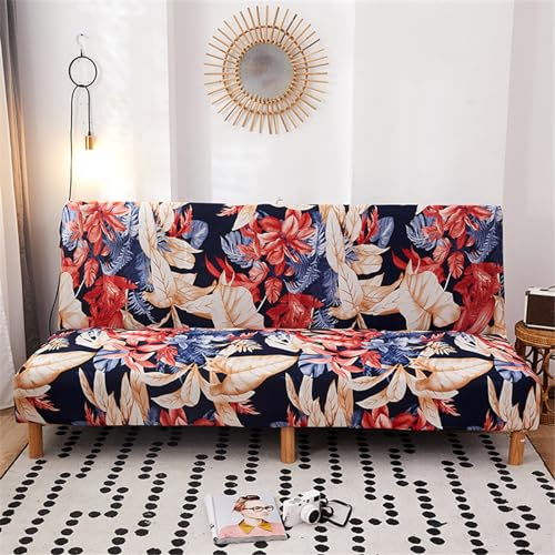 Surwin Sofabezug ohne Armlehnen 2/3 Sitzer, Modern Druck Stretch Armlose Clic Clac Sofabettüberzug Bunt Sofahusse Schonbezug Protector für Klappcouch Schlafsofa (M:160-190cm,Orangenblätter)