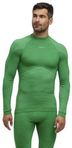 FALKE Herren Baselayer-Shirt Wool-Tech Round Neck M L/s Sh Wolle Funktionsmaterial schnelltrocknend 1 Stück, Grün Grass Green 7014 Trend, S