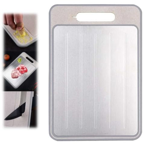 Feaolala 4 in 1 Defrosting Board Defrosting Tray Miracle Melt Defrosting Board 9.84 X 14.37 Inch Double Sided Chopping Board with Grater Sharpener Fast Thaw Meat Food Kitchen Utility Tools (Beige)