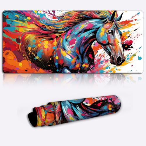 CHTXD Tapis de Clavier et de Souris Cheval - Tapis de Souris de Jeu (23,6 x 13,8 x 0,12 Pouces Tapis de Souris étendu Tapis de Souris pour Jouer et Travailler