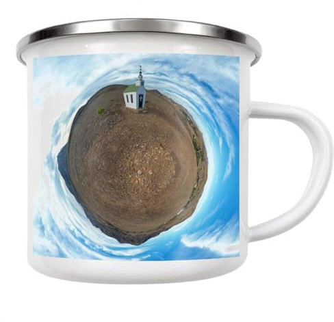 artboxONE Emaille Tasse Fuerteventura - Ermita de Violante von Dienstleistungsdrohne.de - Emaille Becher Natur