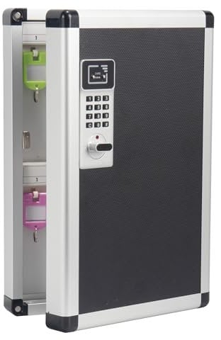 Key Lock Box, Wall Mounted Key Organizer with Digital Code Lock, 24 Hooks Key Cabinet with Combination Lock & Tags 8.46 * 2.55 * 13 inch (Black)