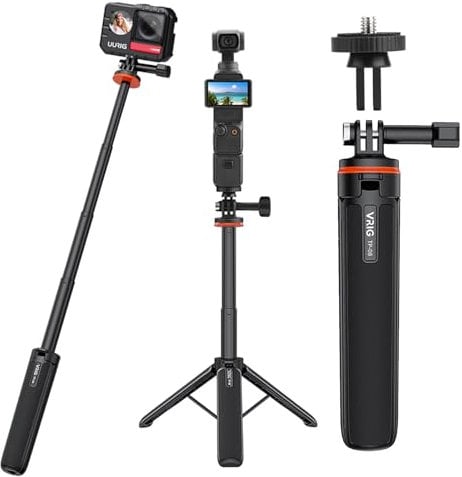 Gimbal Extension Pole with 1/4 Screw Adapter Compatible with DJI Osmo Pocket 3 / Action 4, Camera Extension Rod Adjustable Selfie Stick Compatible with Insta360 GO3/X3/ONE X2