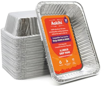50 Pack Drip Pan Liners, for Ninja OG800/OG900-Woodfire Outdoor Grill & Smoker-Compatible with OG850/OG951-Disposable Aluminum Foil Grease Tray.