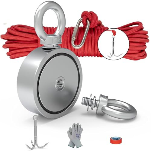 Ant Mag Dual-Sided Neodymium Rare Earth 1000LBS Retrieval Magnet Fishing Kit with 100FT Rope for River Magnetic Recovery Salvage