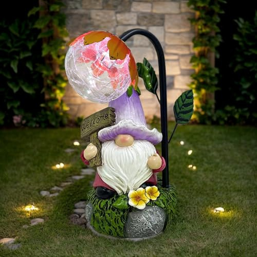 Maikall Rish Garden Gnomes Outdoor Statue with Solar Lights Welcome Gnome Home Garden Decor Mom Gifts for Yard Patio Home Garden