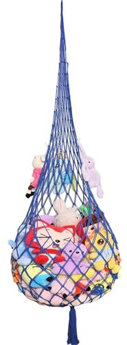 Novel Stuffed animal Net or Hammock Macrame Plush Toy Display- One Hook Only! Convenient for Corners, Walls and Ceiling Hanging Net, Teddy Net Storage Hammock-Blue