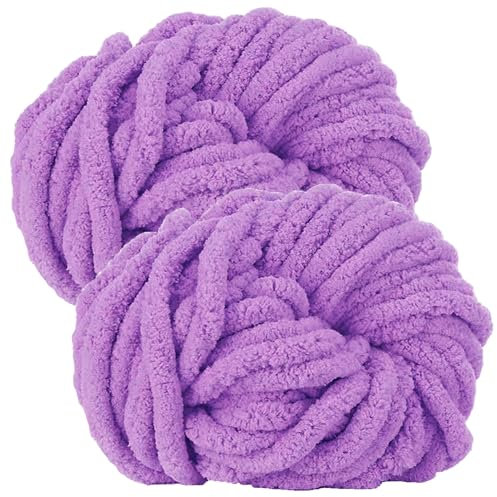 bechoanigel 2 Stück Dicke Wolle Garn 500g, Armstricken Wolle Dickes Garn, XXL Weiches Chunky Wolle, Super Weich Chenille Wolle zum Häkeln für Decken, Schals, Mützen, Haustier Nest (Violett)