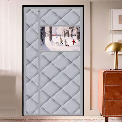 LKPMGOA Thermique Isolation Phonique Rideau de Porte, Rideau de Porte à Isolation Thermique Magnétique, Fond Lesté(Grey,W150cmxH240cm)