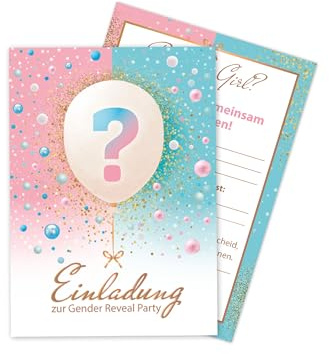Limonia 10 Einladungskarten zur Gender Reveal Party – Stilvolle Einladungen für die Babyparty: Boy oder Girl? Perfekt für die Baby-Überraschungsparty - Luftballons Blau und Rosa