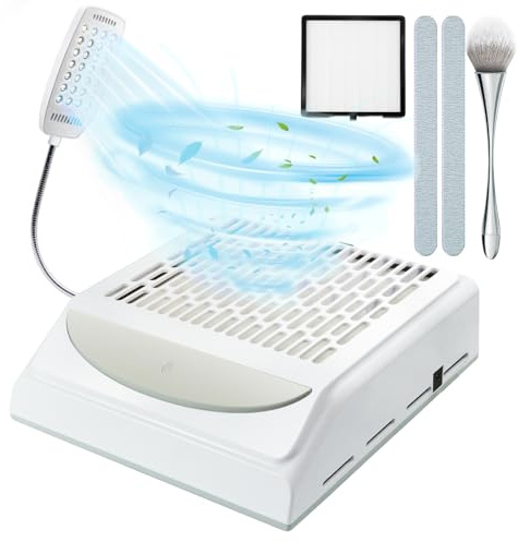 XSWCCJJ Nail Dust Collector with LED Light | ​Dust Extractor Nails for ​Professional Salon & ​Home | ​Allergy-Free Dust Removal | ​30 Second Clean System
